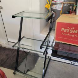 Modern Glass Black Desk Computer Table With Shelves And Tray 
