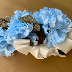 Vintage 90s Handmade Boutonniere Corsage Wedding Prom Blue Faux Flowers Ribbon