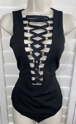 BLACK LACE UP BODYSUIT