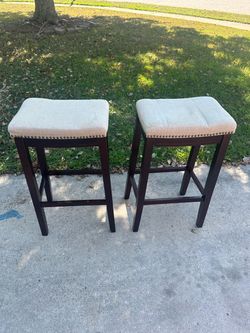 Set of 2 Backless Bar Stools with Nailhead Trim