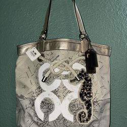 Coach Audrey Embellished Seahorse Sparkle Metallic Tote 17039 Shoulder Handbag