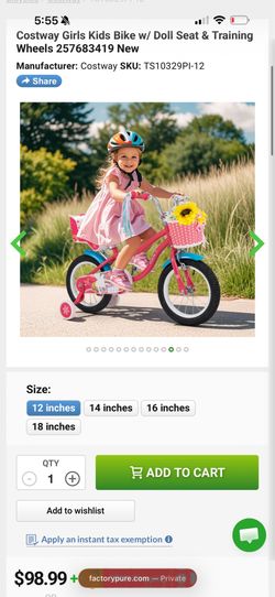 Kids pink bike 12”