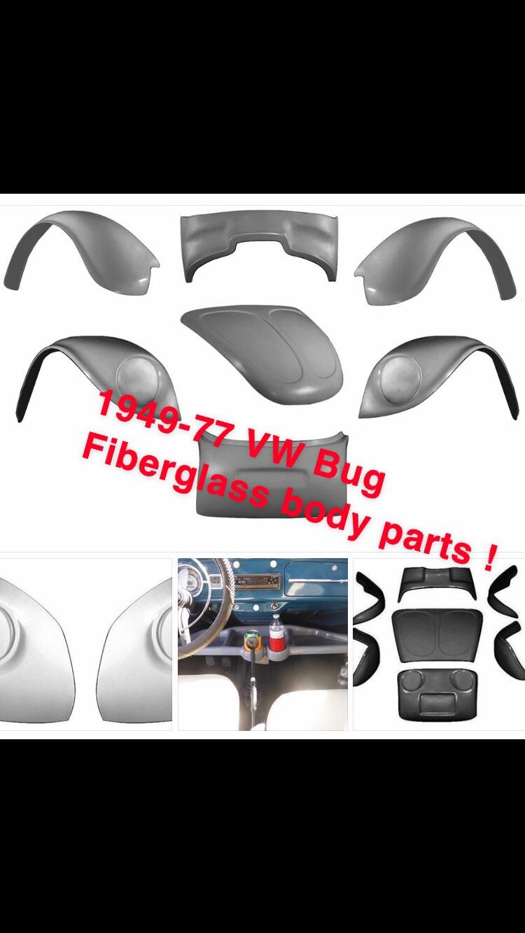1949-77 VW Bug fiberglass parts new baja fenders hood one piece