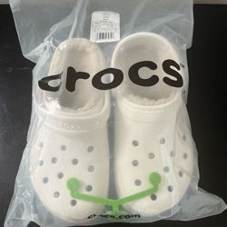 White Crocs Clogs With Furry Linen