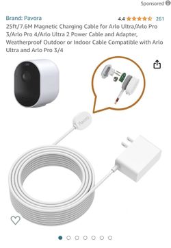 Arlo 3 charging cables (20 feet long) and 1 brand new wall mount