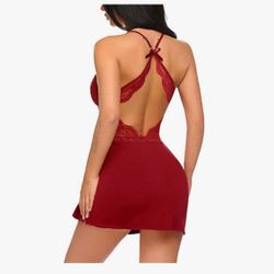 Women's Sexy Lingerie Lace Babydoll V Neck Chemise Nightgown Sleepwear Full Slip Nightie Dress