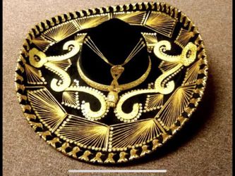 Black and gold vintage Mexican Luna mariachi sombrero hat with sequins party decor