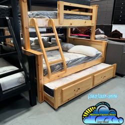 Triple Twin Full Bunk Bed Natural Litera Nueva 