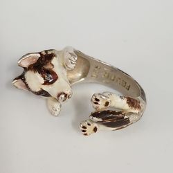Dog FEVER 925 Sterling Silver Enamel Dog Hug Wrap Ring
