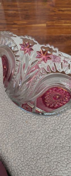Vintage Ruby Stained Pressed Glass Bowl