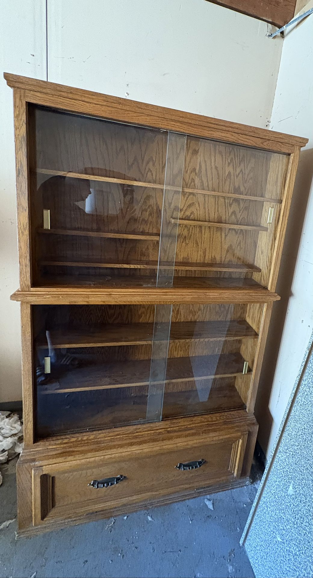 vintage oak barrister bookcase with sliding glass doors.