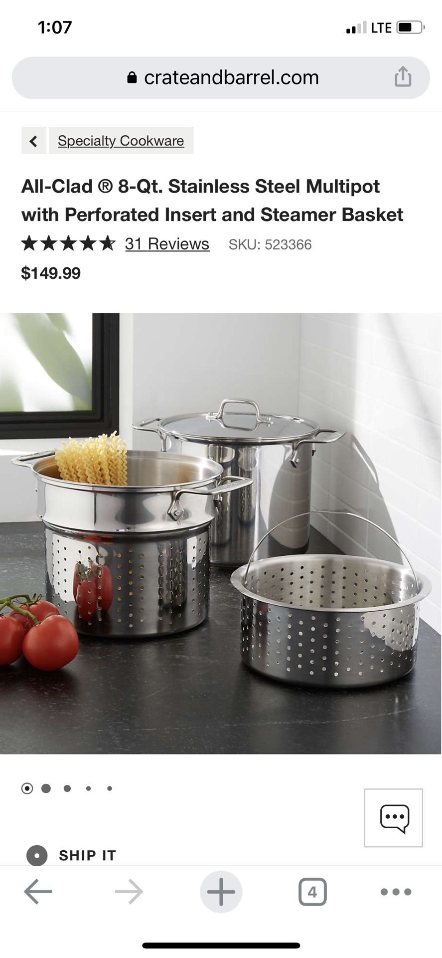 All-Clad ® 8-Qt. Stainless Steel Multipot with Perforated Insert and Steamer Basket