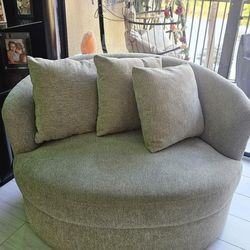 Oversized Swivel "Cuddle" Chair - Modern Beige Chenille