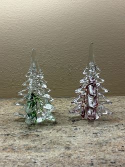 Christmas Home Decor Glass Christmas Tree Freestanding Figurines Set of 2