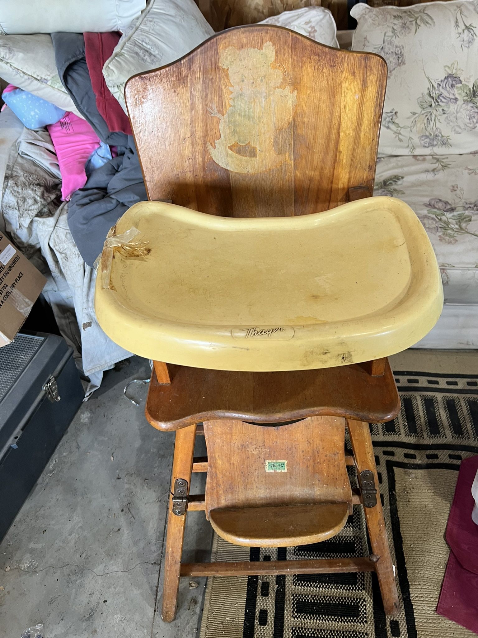 Vintage Thayer Wooden High Chair Circa 1950s