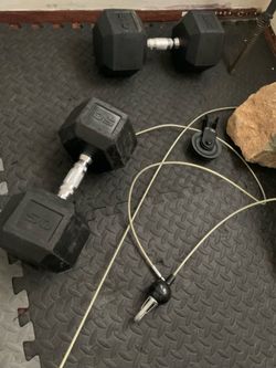 SET 50lb hexagon rubber coated dumbbell