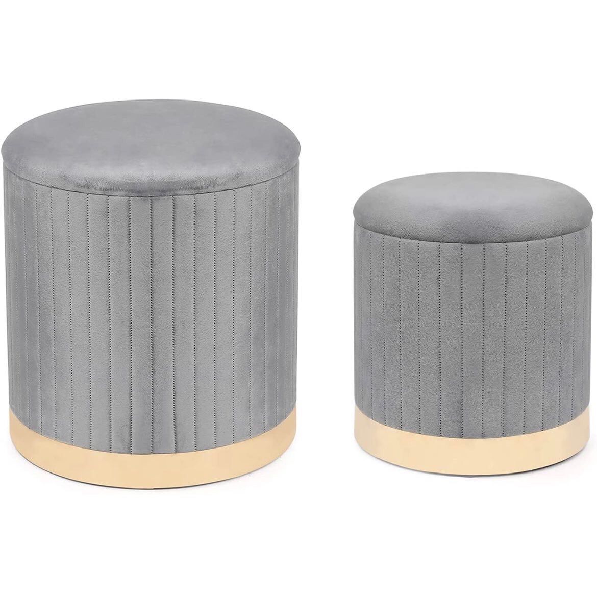 2 Nesting Grey And Gold Storage Ottomans