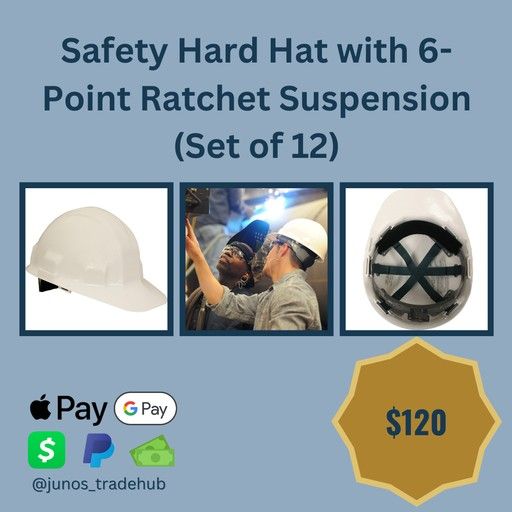 Safety Hard Hat with 6-Point Ratchet Suspension (Set of 12)