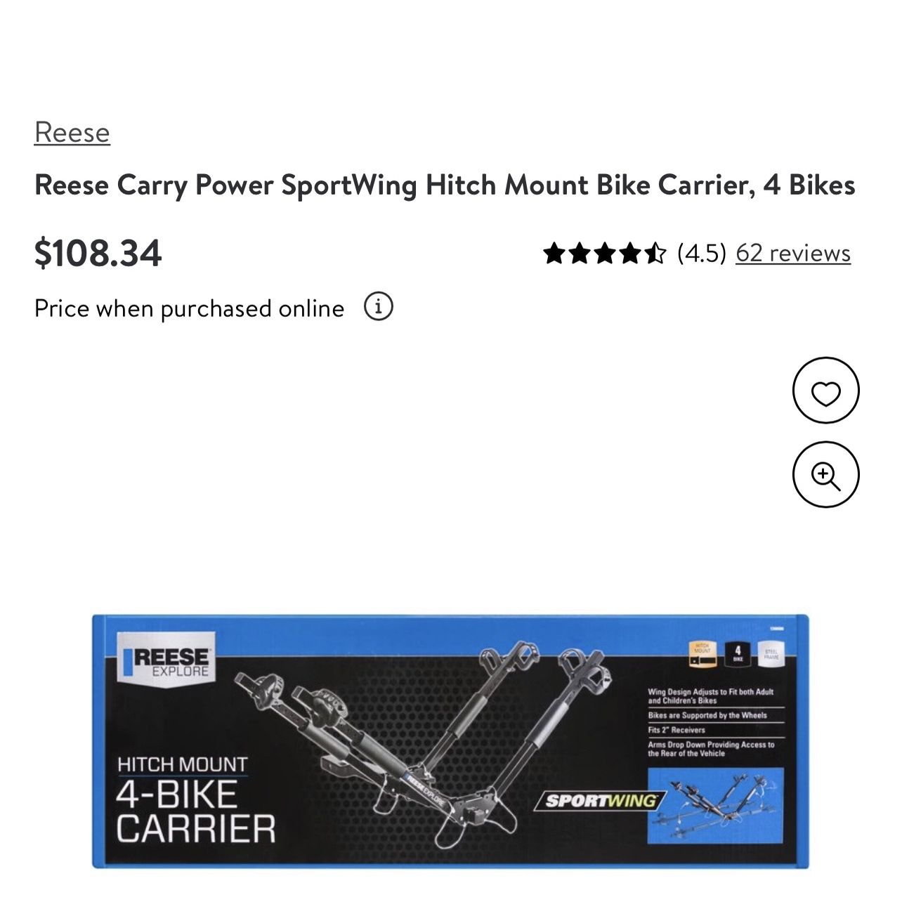 Reese carry power sportwing hitch mount hot sale bike carrier