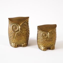 3"x2" Pair of Bronze Metal Owl Animal Bird Sculpture Statue Figurine Art Decor