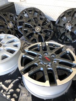 New 18” TRD Tacoma Singles $125 ea / New 17” Sr-5 Tacoma alloys $75 ea. selling singles. 17” 17” black ridged fit OEM Tacoma wheels covers. $100