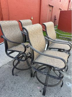 Set of 4 metal textilene swivel bar stools - 27” H