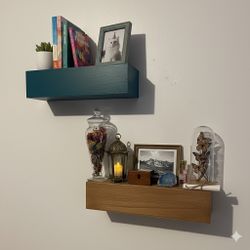 Set Of 2 Solid Wood Floating Shelves - Handmade By Local Artist 
