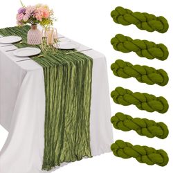 6 Pieces Olive Green 10FT Cheesecloth Table Runner Boho Gauze Fabric Table Runner Rustic Sheer Runner For Wedding Birthday Baby Shower Party Boho Tabl