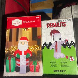 Santa and Snoopy blow up decorations
