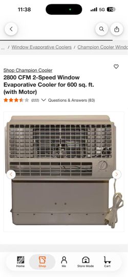 2800 CFM 2-Speed Window Evaporative Cooler for 600 sq. ft. (with Motor) new $370 firm
