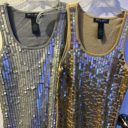 Set 2 Sparkling Glitter Tank Tops Womens Size M Medium New 