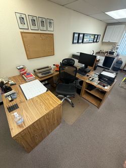 L-Shaped Wood Office Desk Set