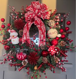Large Decorated Christmas Wreath Red and Green