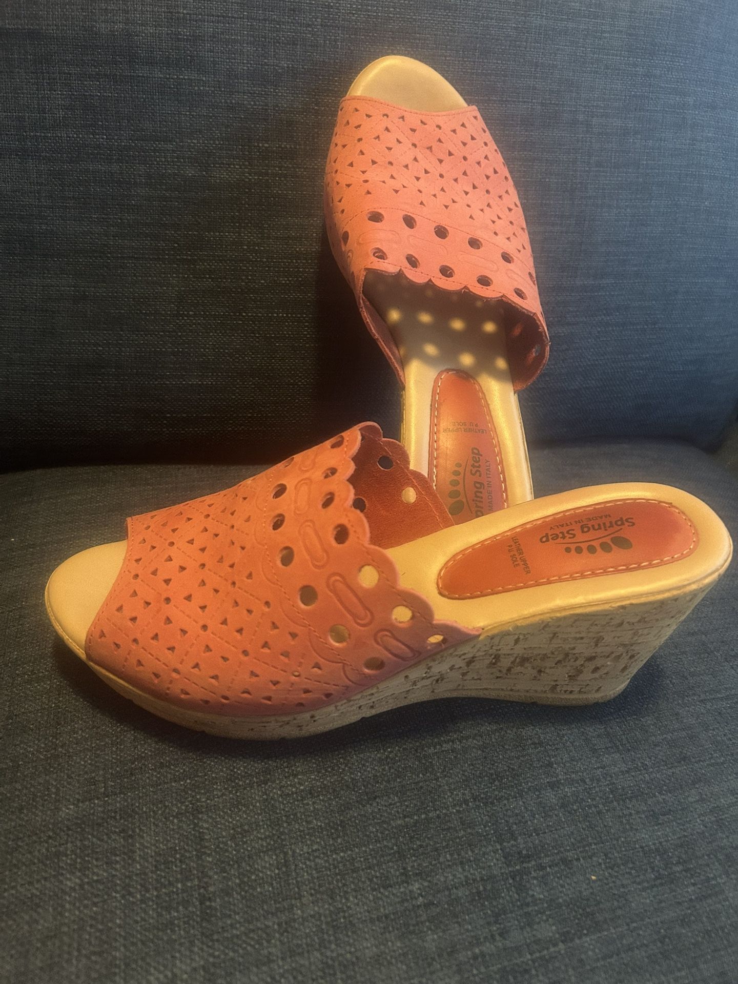 Rose Colored Spring Step Wedge/Platform Sandals With 3-1/4 Heel