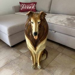 VINTAGE MARWAL 30" BIG COLLIE DOG CHALKWARE STATUE
