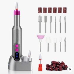Professional Electric Nail Drill, 30000 RPM, Low Heat, Low Noise, Low Vibration, 12pcs Drill Bits, 36pcs Sanding Bands F/R Rotation, LCD Display, USB 