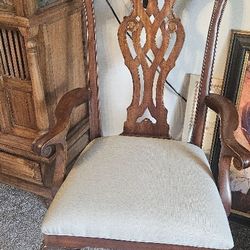 Antiques Chair Just Repholstered. Taupe