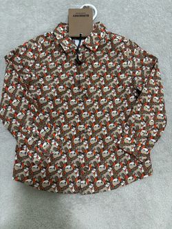 Burberry Brown, Orange & Cream Geometric Print Button-Down Shirt, size 2t