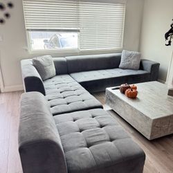 Gray  Tufted L-Shaped Sectional Sofa
