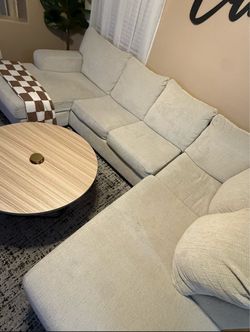 Light Gray/Cream Fabric Sectional Sofa