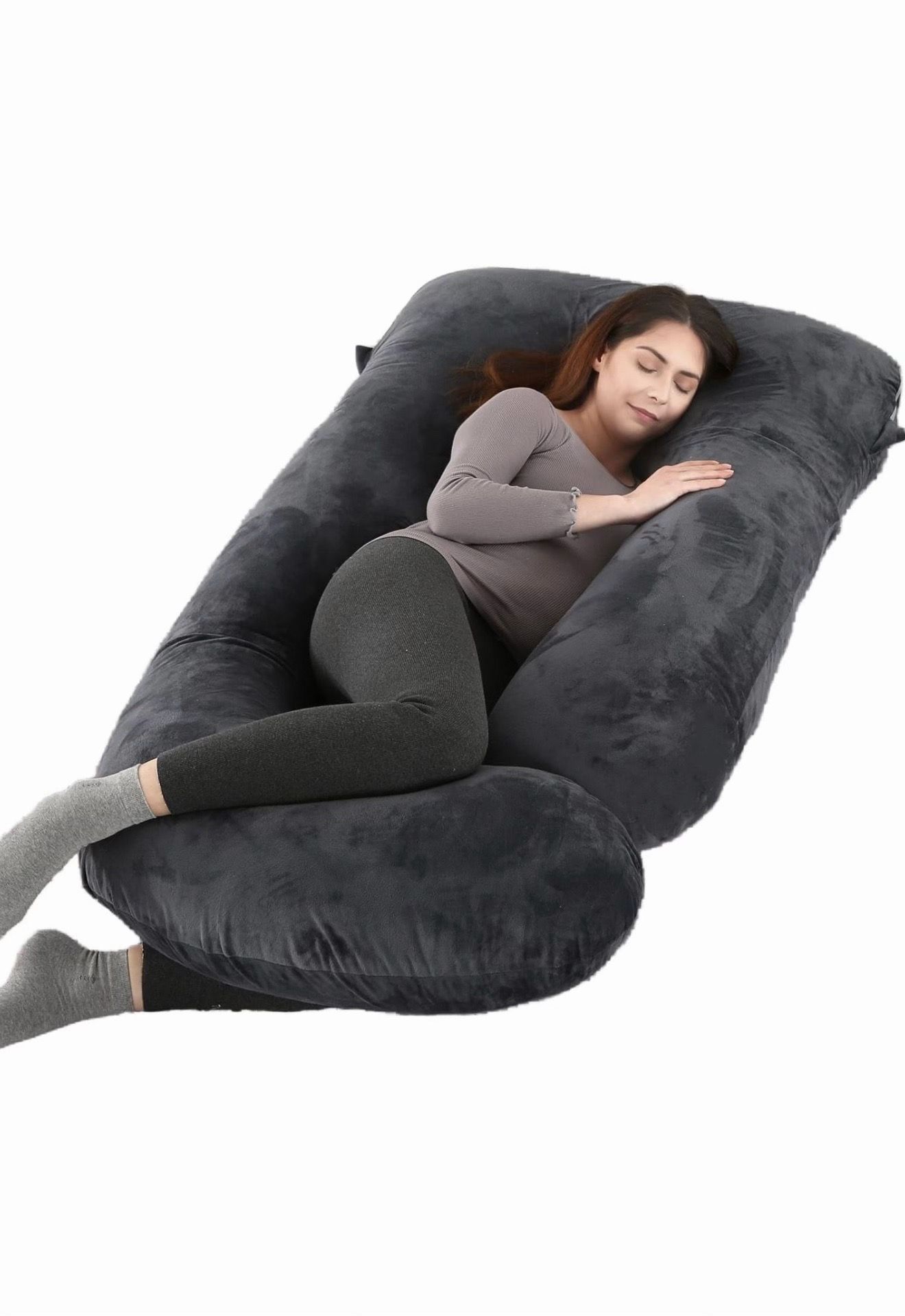 Pregnancy Full Body Maternity Pillow 57" Sleep Support Black Grey Velvet