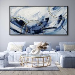 Large Wall Art - Blue, Gold, Black , & White Abstract Canvas Painting - Modern Art Originally $169