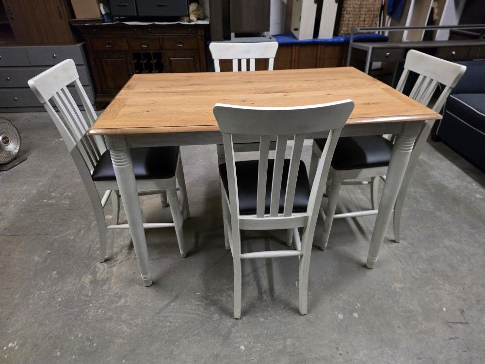 Off White / Wood Top Counter Height Kitchen Table Set