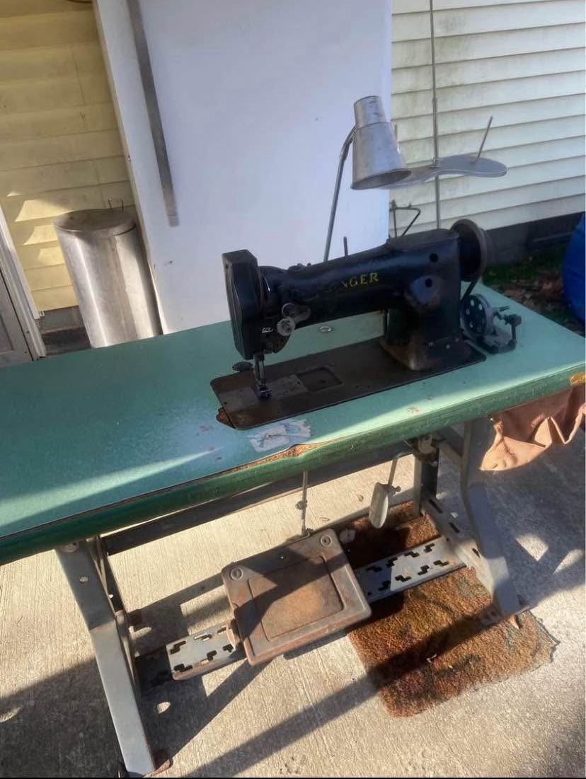 Industrial Singer Sewing Machine & Table