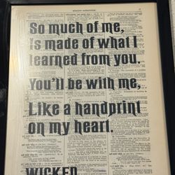 Wicked Musical Quote Print: Antique Dictionary Page Art 9x11 Framed “handprint”