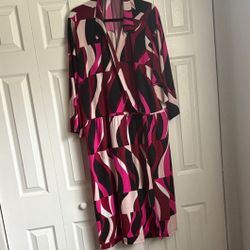 Vibrant Pink and Black Patterned Dress