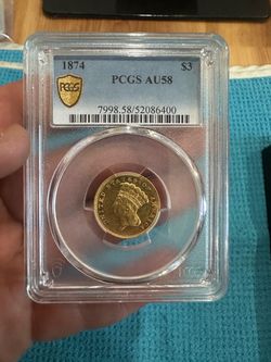 1874 $3 Gold Indian Princess PCGS AU58
