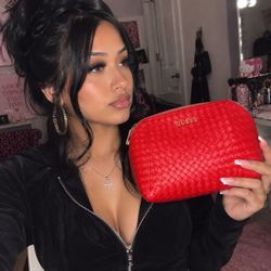 Guess Luxury Red Quilted Cosmetic Pouch