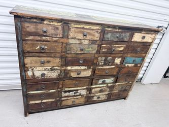 Rustic Vintage Apothecary Cabinet 28 Drawer Reclaimed Wood Chest Credenza