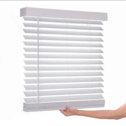 White Cordless 2-Inch Embossed Faux Wood Blind – 45 × 72